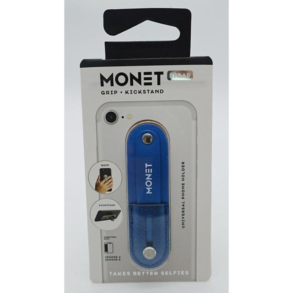 MONET Universal Phone Grip Holder Kickstand Adjustable Strap Blue Adhesive